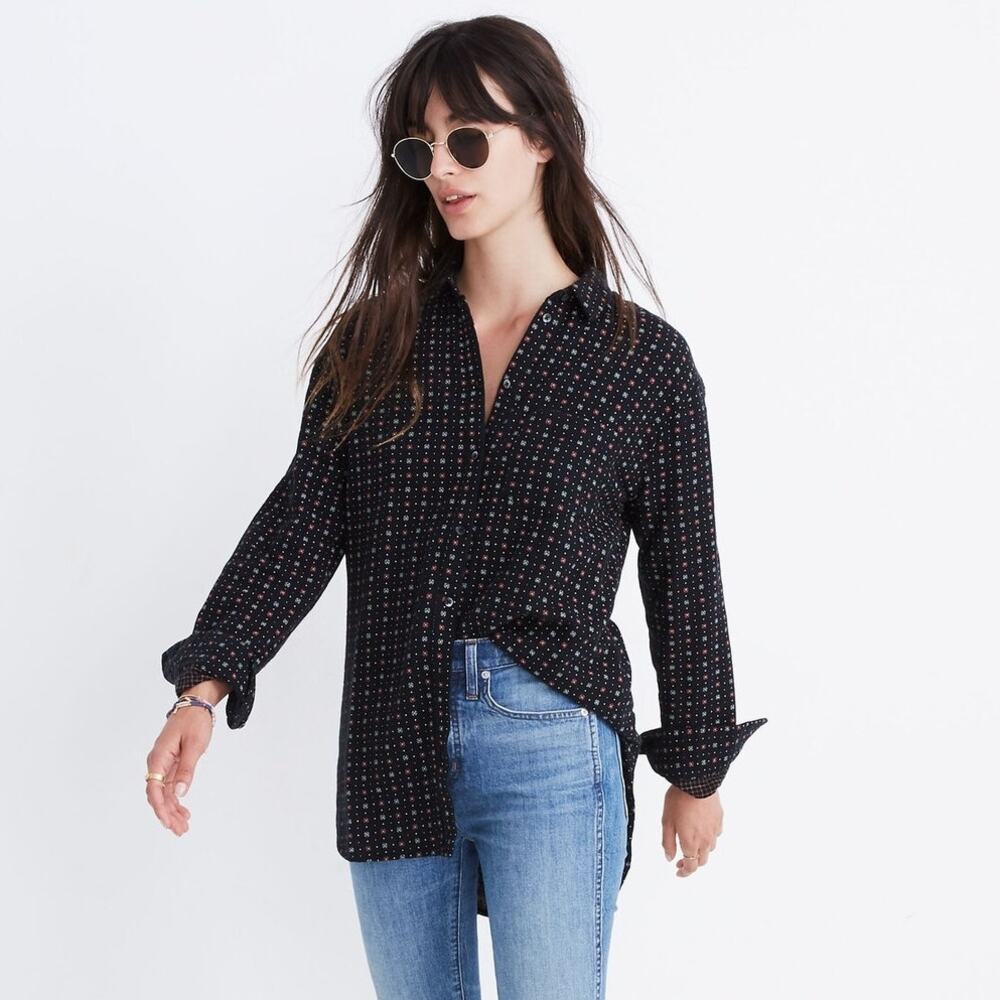 Madewell Women's Oversized Ex-Boyfriend Shirt Mayfair Foulard Dried Coral Size M